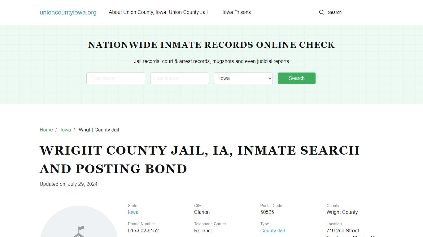 Wright County Jail, IA, Inmate Search, Visitations